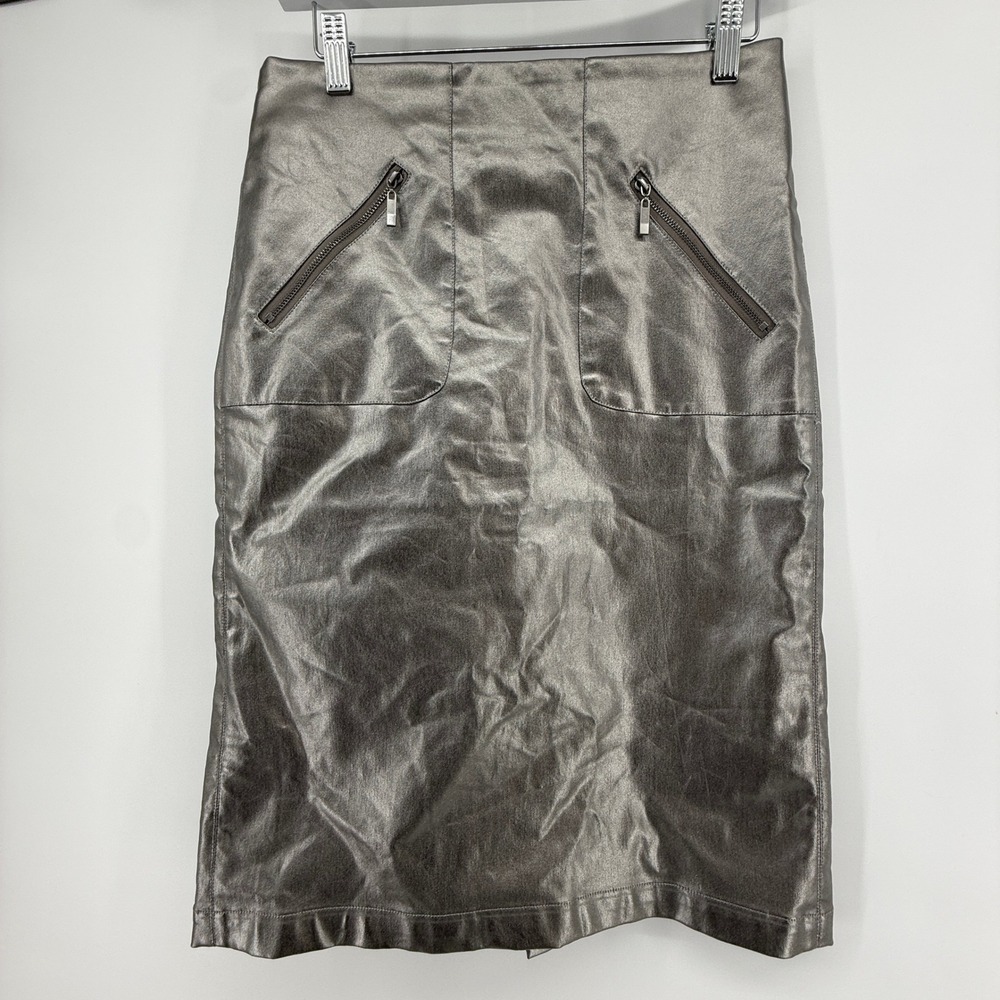 Kate & Mallory Pencil Skirt‎ Women 6 Silver Excellent Metallic Zip Pocket Coated